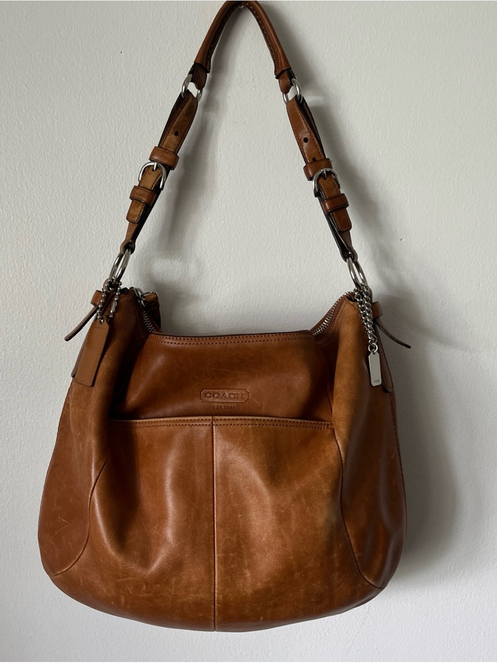 Coach Scout Leather Camel Hobo Shoulder Y2K Bag Zip Belt Dual Buckle Half Moon